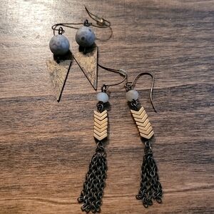 Ee Vintage Gold and Black Dangle Earrings And Geometrical Set Of Earrings.